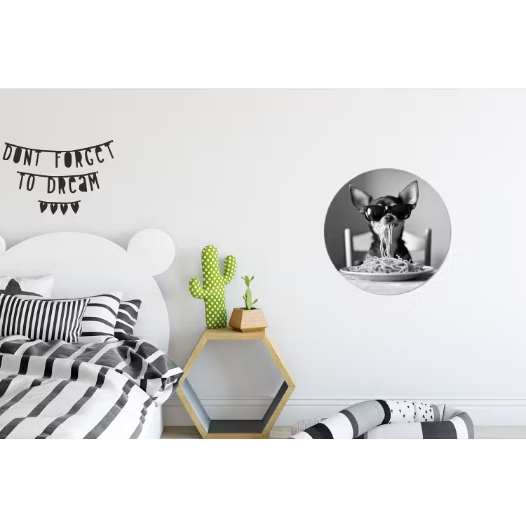 Chihuahua - Hond - Zonnebril - Humoristisch - Zwart - Wit - Spaghetti Wandcirkel aluminium klein -kinderkamer