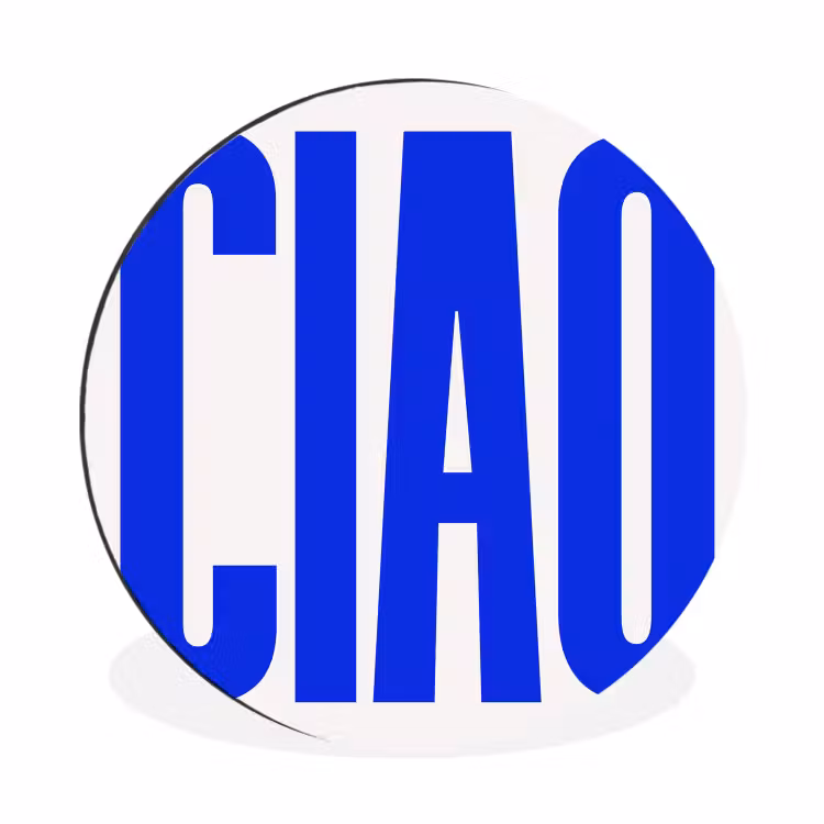 Ciao - Hoofdletters - Blauw - Minimalistisch Wandcirkel aluminium klein -3d