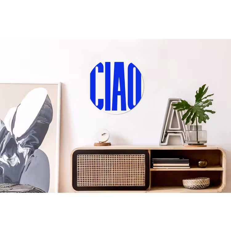 Ciao - Hoofdletters - Blauw - Minimalistisch Wandcirkel aluminium klein -kantoor