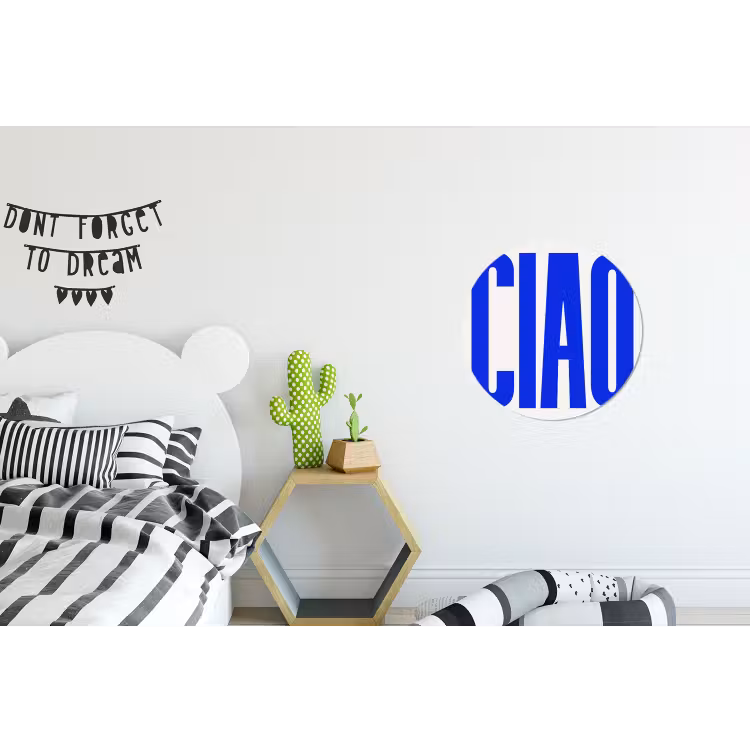 Ciao - Hoofdletters - Blauw - Minimalistisch Wandcirkel aluminium klein -kinderkamer