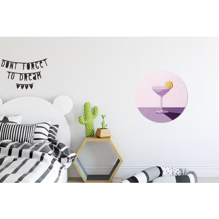 Cocktail - Paars - Minimalistisch - Citroen Wandcirkel aluminium klein -kinderkamer