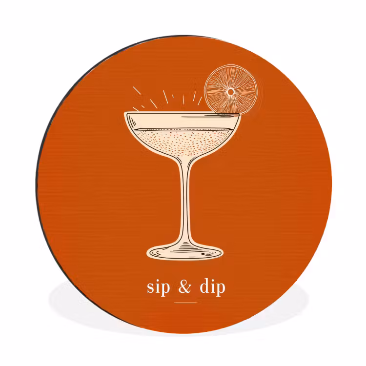 Cocktail - Oranje - Zomer - Quote Wandcirkel aluminium klein -3d