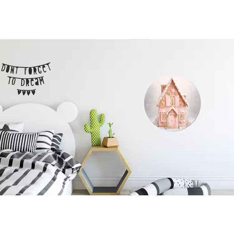 Huisje - Suiker - Pastel Wandcirkel aluminium klein -kinderkamer