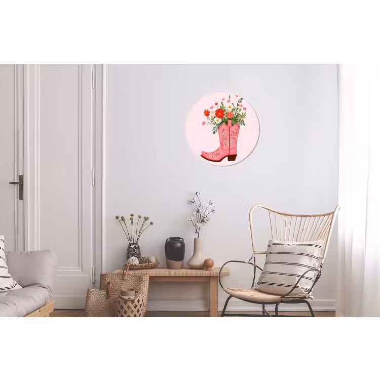 Cowboylaarzen - Roze - Boeket - Bloemen Wandcirkel aluminium klein -woonkamer