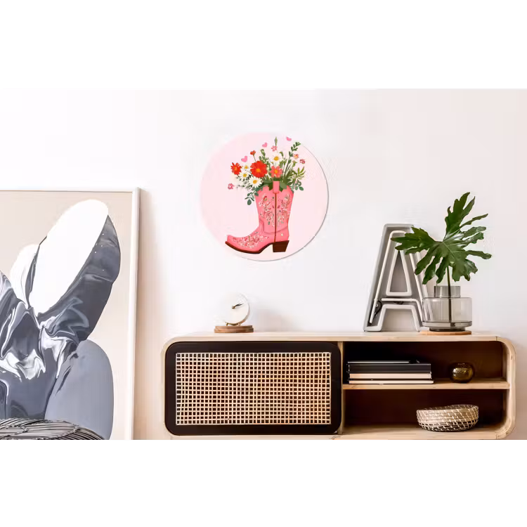 Cowboylaarzen - Roze - Boeket - Bloemen Wandcirkel aluminium klein -kantoor