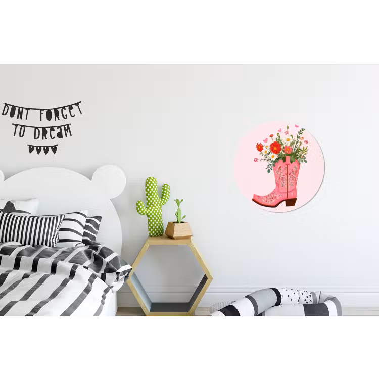 Cowboylaarzen - Roze - Boeket - Bloemen Wandcirkel aluminium klein -kinderkamer