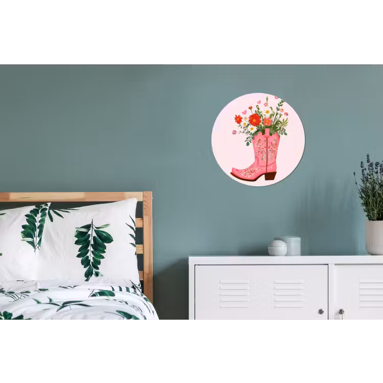 Cowboylaarzen - Roze - Boeket - Bloemen Wandcirkel aluminium klein -slaapkamer