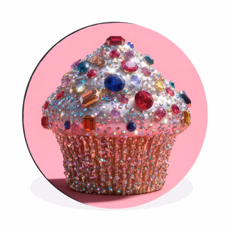 Cupcake - Kleurrijk - Edelstenen Wandcirkel aluminium klein -3d
