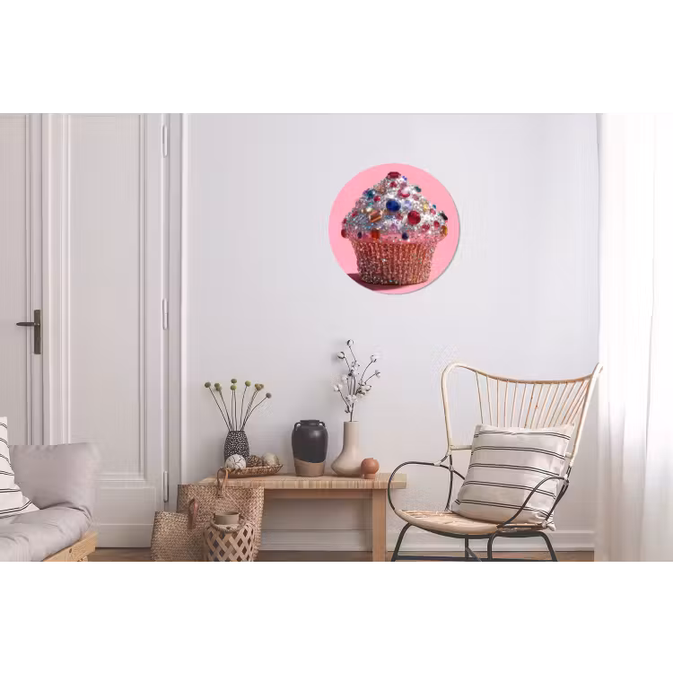 Cupcake - Kleurrijk - Edelstenen Wandcirkel aluminium klein -woonkamer