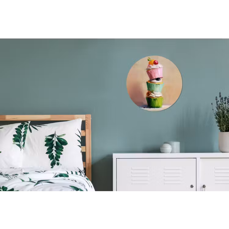 Cupcakes - Gestapeld - Kleurrijk - Fruit Wandcirkel aluminium klein -slaapkamer