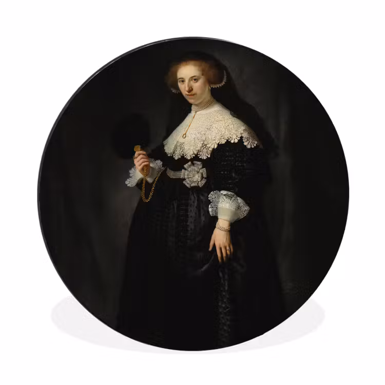 Het huwelijksportret van Oopjen Coppit - Rembrandt van Rijn Wandcirkel aluminium klein -3d