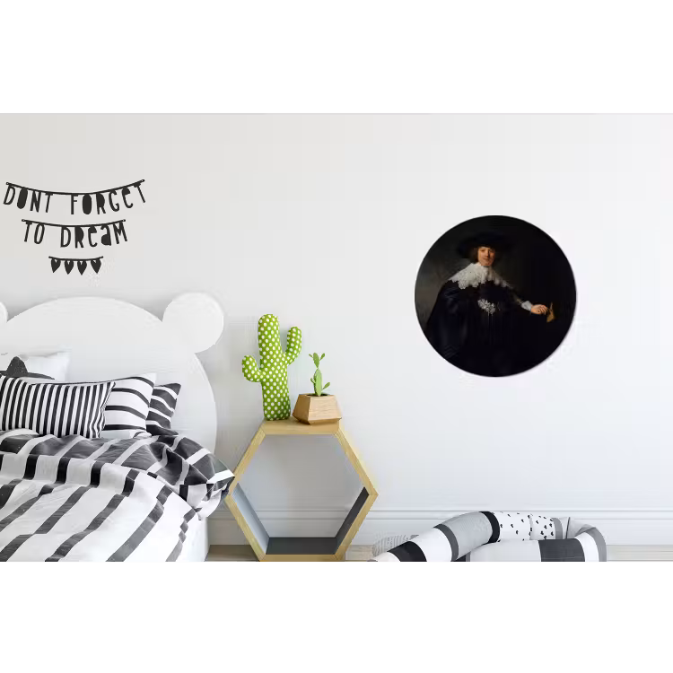 Het huwelijksportret van Marten Soolmans - Rembrandt van Rijn Wandcirkel aluminium klein -kinderkamer