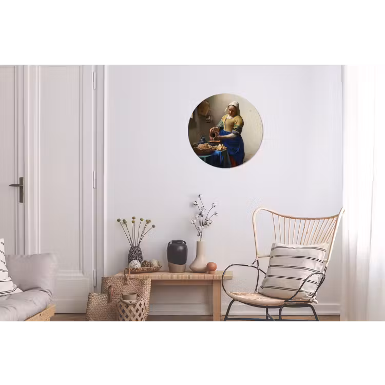Het melkmeisje - Schilderij van Johannes Vermeer Wandcirkel aluminium klein -woonkamer
