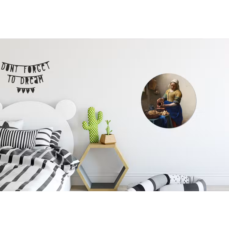 Het melkmeisje - Schilderij van Johannes Vermeer Wandcirkel aluminium klein -kinderkamer