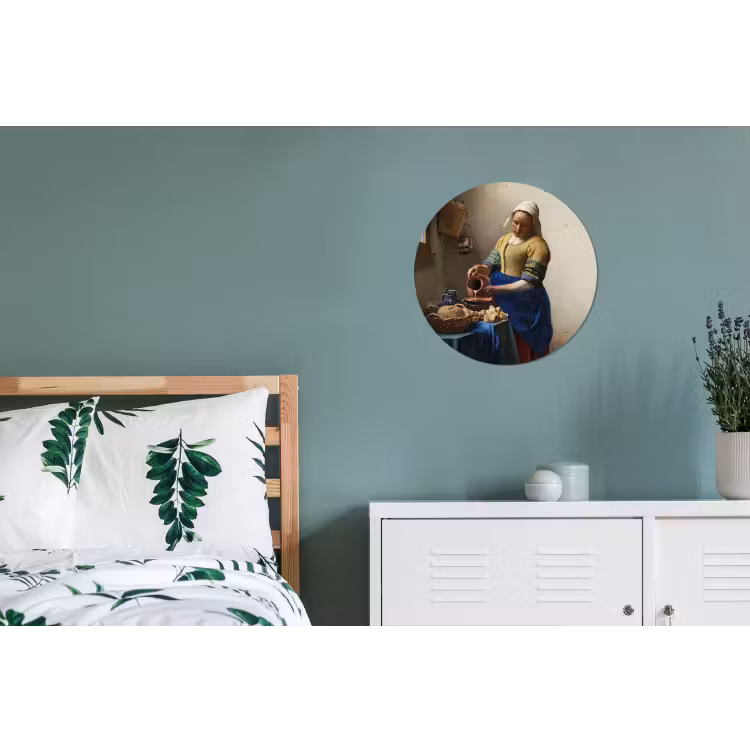 Het melkmeisje - Schilderij van Johannes Vermeer Wandcirkel aluminium klein -slaapkamer