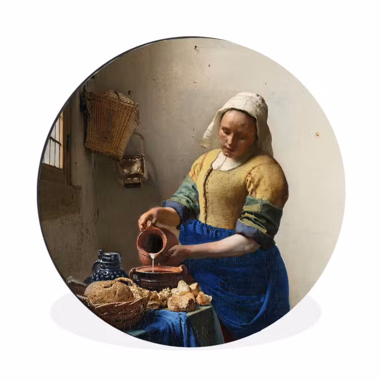 Het melkmeisje - Kunst - Oude meesters - Vermeer Wandcirkel aluminium klein -3d