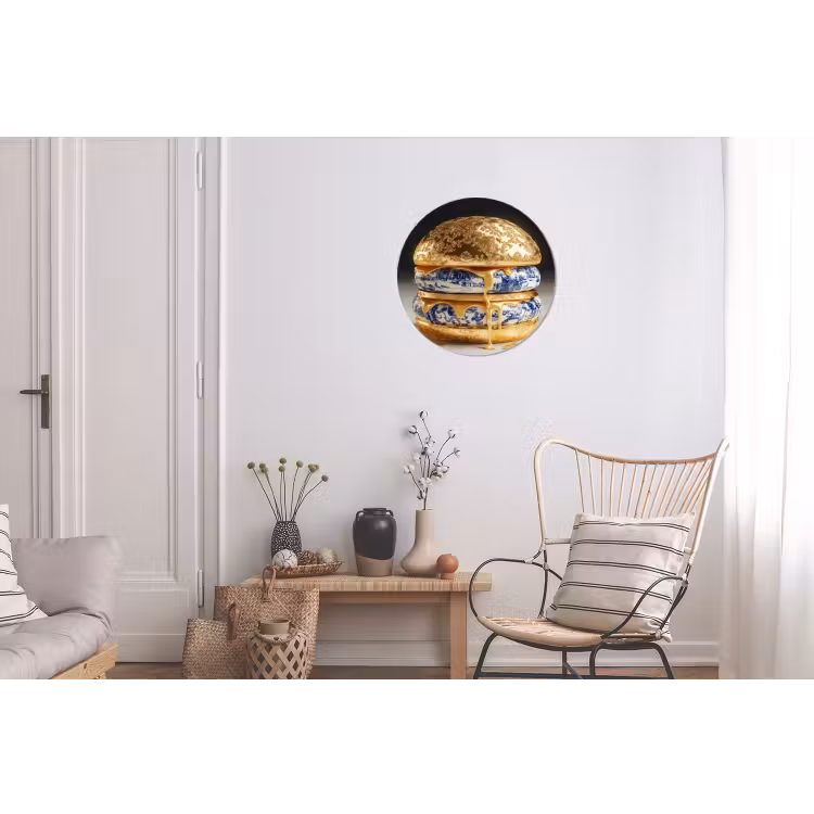Delftsblauw - Goud - Burger Wandcirkel aluminium klein -woonkamer