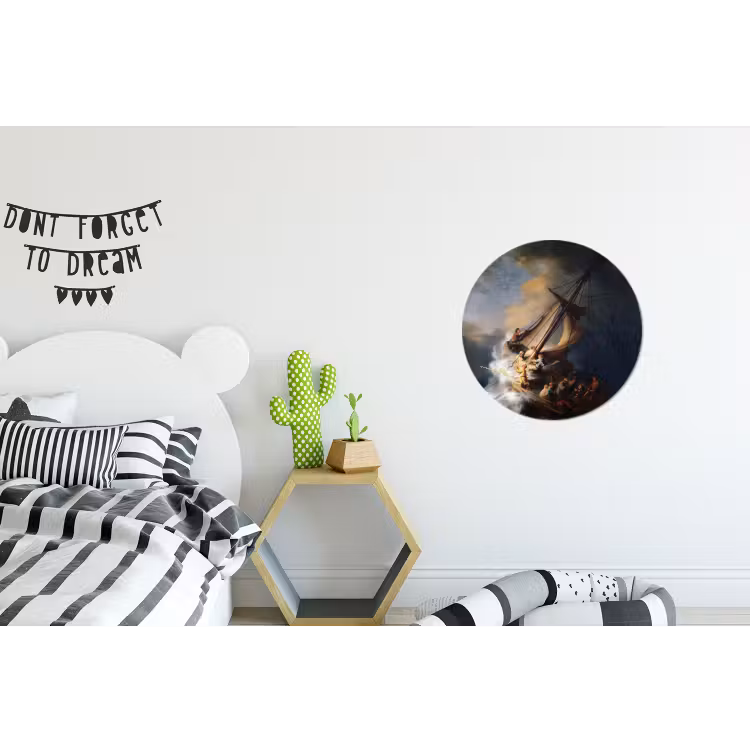 De storm op het meer van Galilea - Rembrandt van Rijn Wandcirkel aluminium klein -kinderkamer