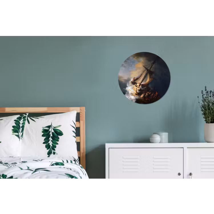 De storm op het meer van Galilea - Rembrandt van Rijn Wandcirkel aluminium klein -slaapkamer