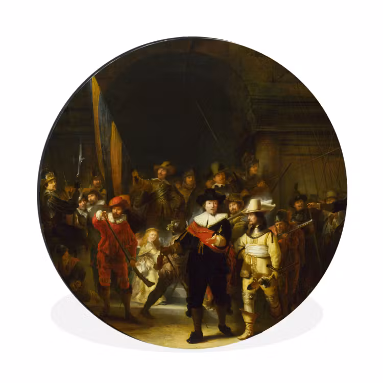 De Nachtwacht - Rembrandt van Rijn Wandcirkel aluminium klein -3d
