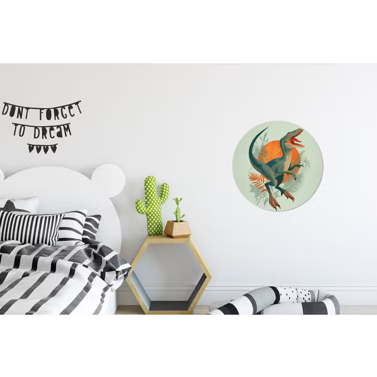 Dino - Bladeren - Grafisch - Groen Wandcirkel aluminium klein -kinderkamer