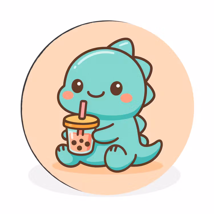 Dino - Boba - kawaii - Oranje Wandcirkel aluminium klein -3d