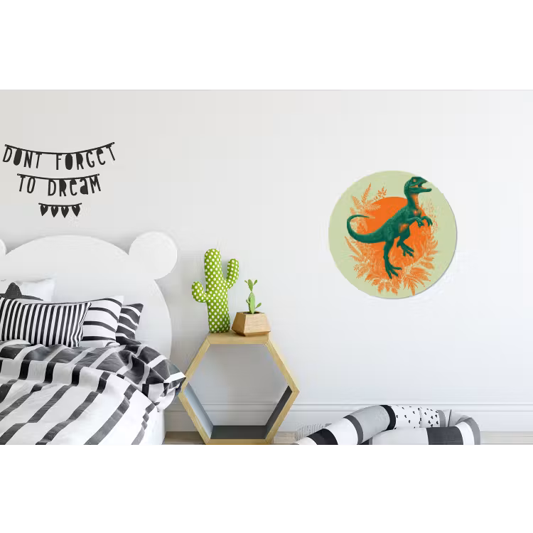 Dinosaurus - Groen - Planten - Cirkel Wandcirkel aluminium klein -kinderkamer