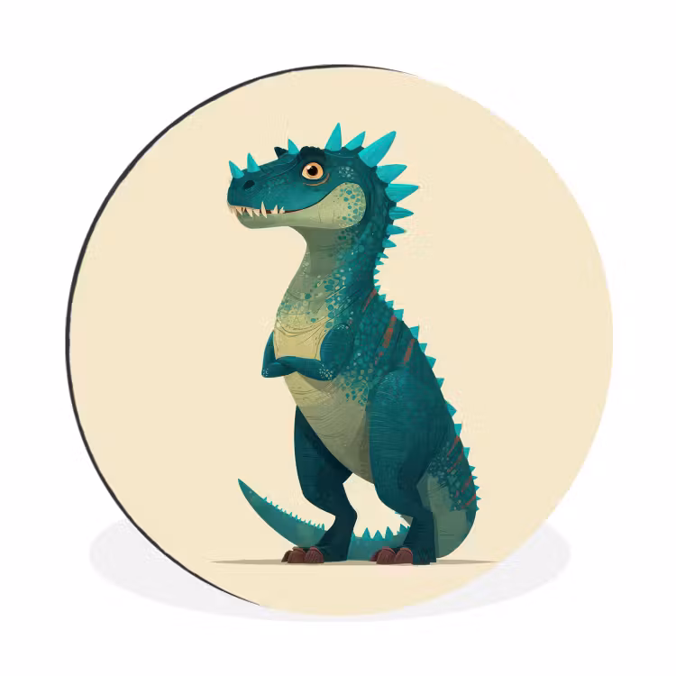 Dinosaurus - Turquoise - Stekels Wandcirkel aluminium klein -3d