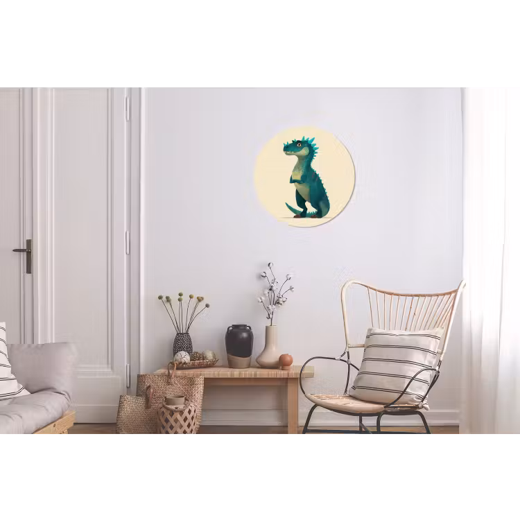 Dinosaurus - Turquoise - Stekels Wandcirkel aluminium klein -woonkamer