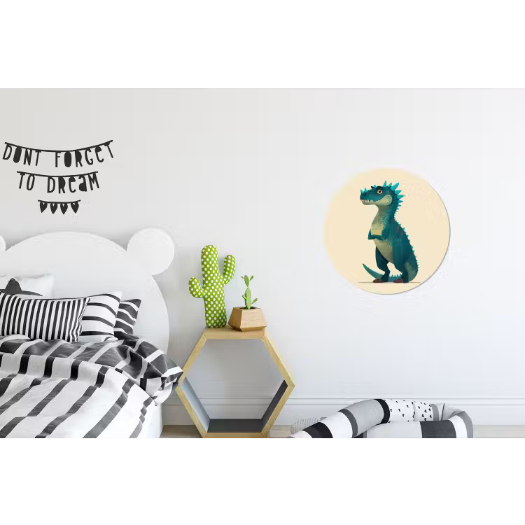 Dinosaurus - Turquoise - Stekels Wandcirkel aluminium klein -kinderkamer