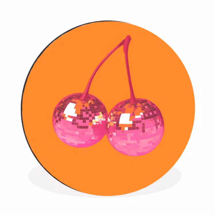 Discoballen - Kers - Spiegels - Roze Wandcirkel aluminium klein -3d