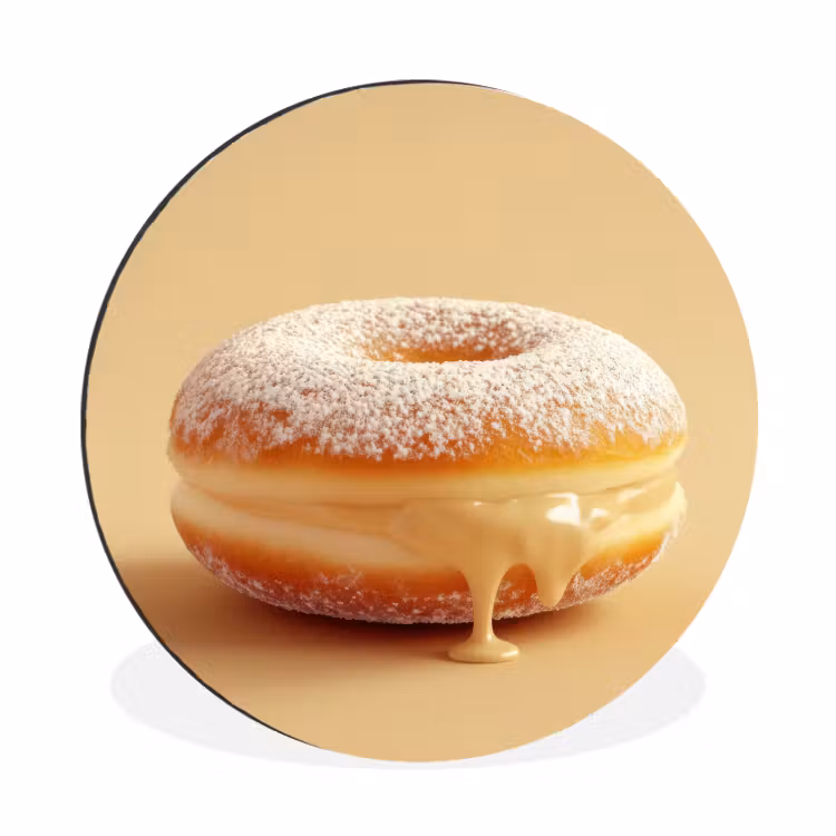 Donut - Romig - Poedersuiker - Beige Wandcirkel aluminium klein -3d