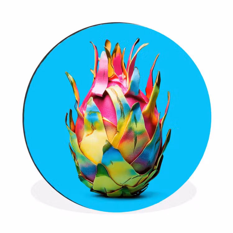 Drakenfruit - Blauw - Levendig Wandcirkel aluminium klein -3d