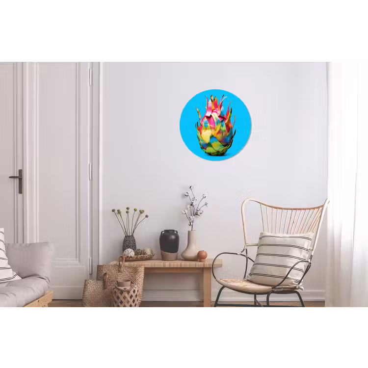 Drakenfruit - Blauw - Levendig Wandcirkel aluminium klein -woonkamer