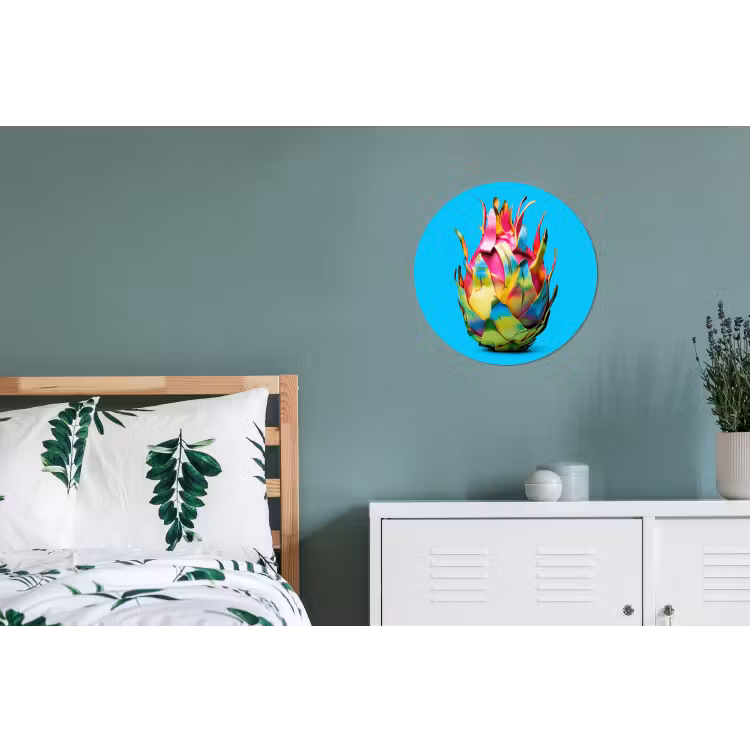 Drakenfruit - Blauw - Levendig Wandcirkel aluminium klein -slaapkamer