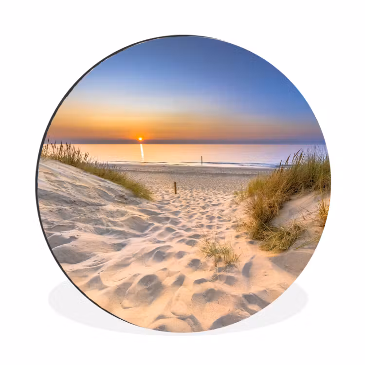 Duin - Zonsondergang - Horizon - Strand - Gras Wandcirkel aluminium klein -3d