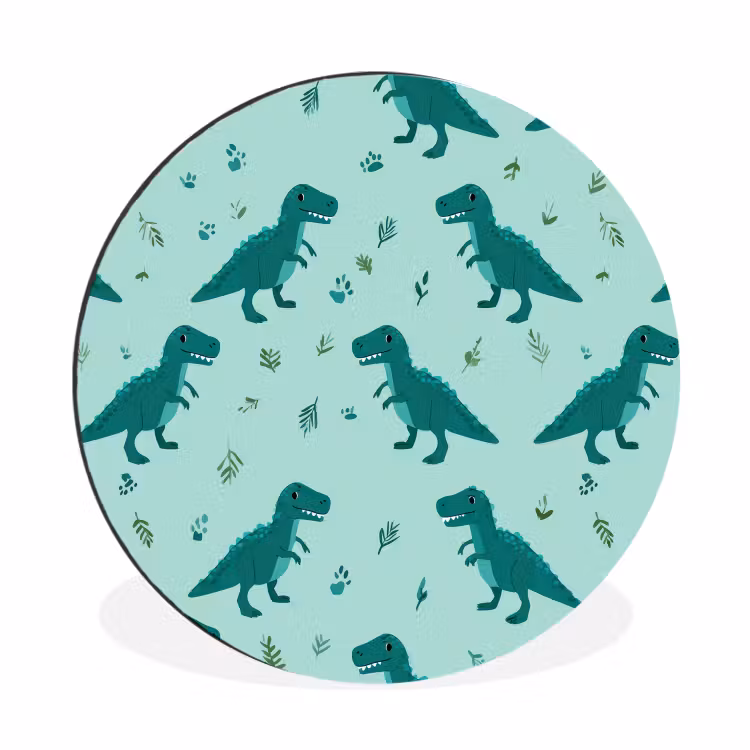 Donkergroen - Dinosaurussen - Afdrukken - Bladeren Wandcirkel aluminium klein -3d