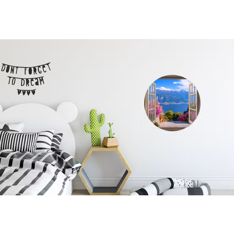 Doorkijk - Berg - Landschap - Uitzicht - Meer Wandcirkel aluminium klein -kinderkamer