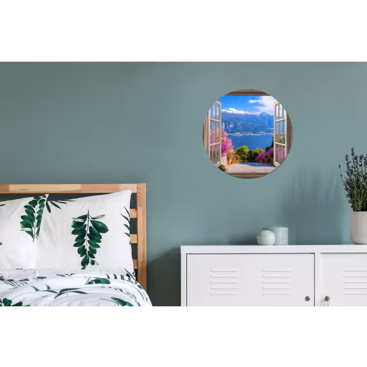 Doorkijk - Berg - Landschap - Uitzicht - Meer Wandcirkel aluminium klein -slaapkamer