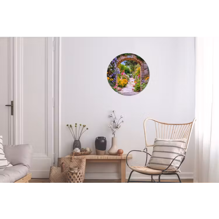 Doorkijk - Bloemen - Pad - Natuur Wandcirkel aluminium klein -woonkamer
