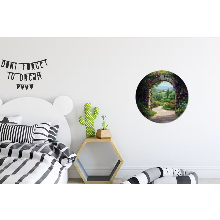 Doorkijk - Landschap - Bloemen - Pad - Uitzicht Wandcirkel aluminium klein -kinderkamer