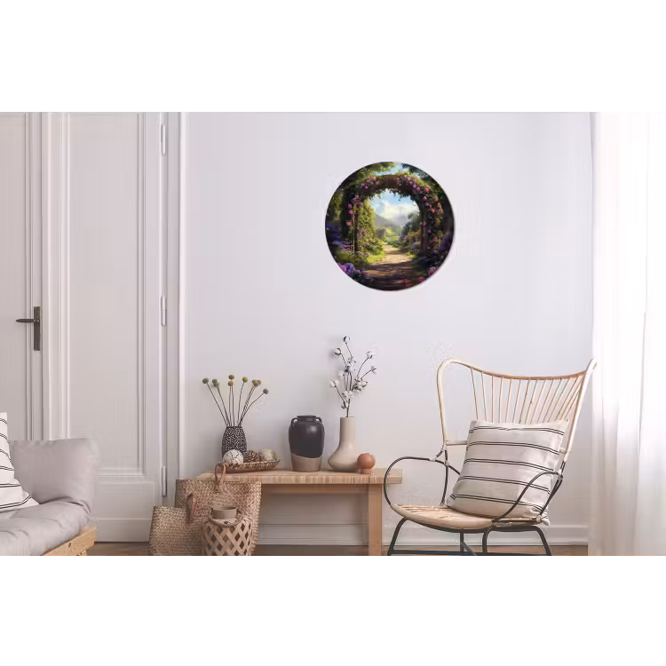 Doorkijk - Rozenboog - Uitzicht - Landschap - Bloemen Wandcirkel aluminium klein -woonkamer