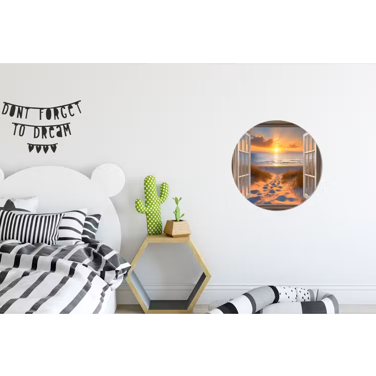 Doorkijk - Strand - Duinen - Zonsondergang Wandcirkel aluminium klein -kinderkamer