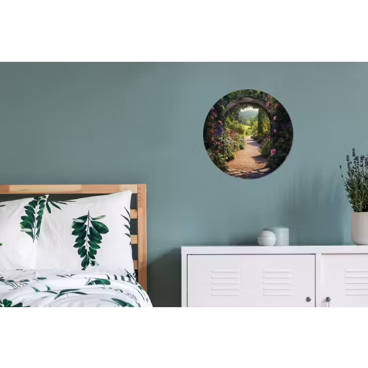 Doorkijk - Bloemen - Natuur - Rozenboog Wandcirkel aluminium klein -slaapkamer