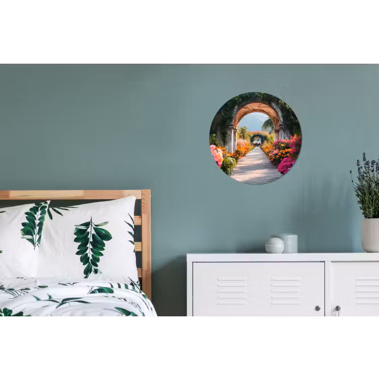 Doorkijk - Bloemen - Tropisch - Kleurrijk Wandcirkel aluminium klein -slaapkamer