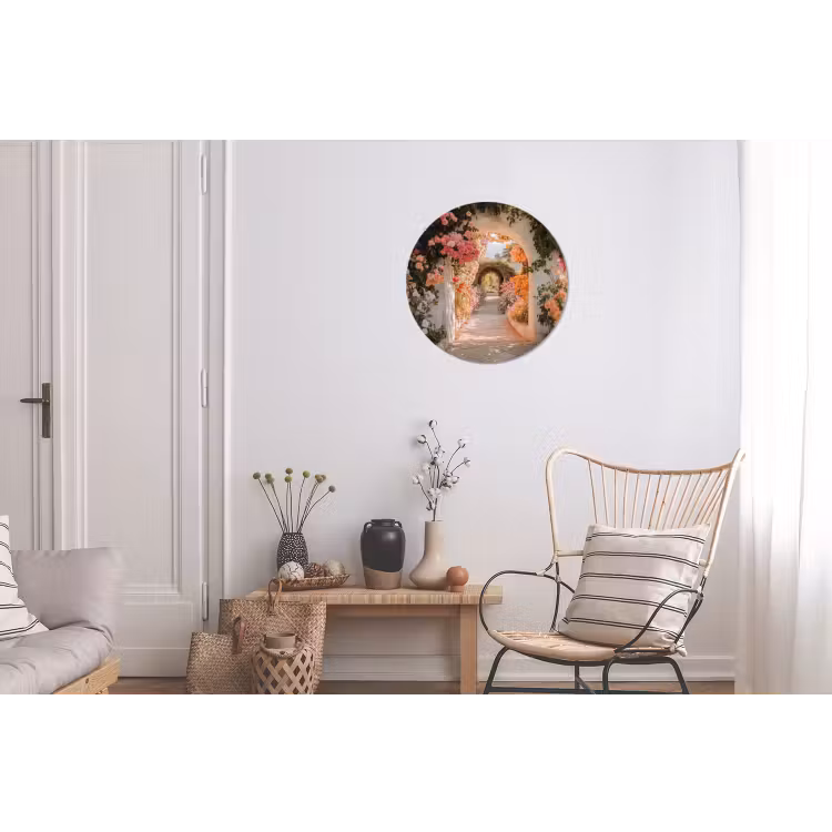 Doorkijk - Boog - Bloemen - Pastel Wandcirkel aluminium klein -woonkamer