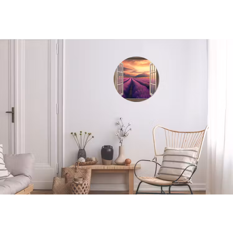 Doorkijk - Lavendel - Landschap - Bloemen - Paars Wandcirkel aluminium klein -woonkamer