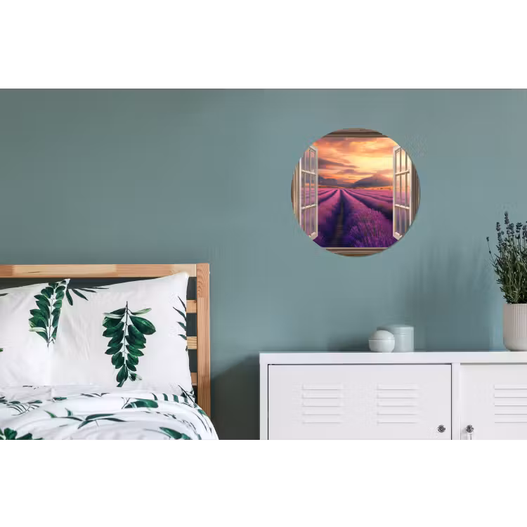 Doorkijk - Lavendel - Landschap - Bloemen - Paars Wandcirkel aluminium klein -slaapkamer