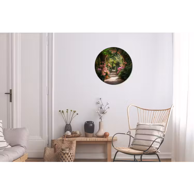 Doorkijk - Tropisch - Bloemen - Natuur Wandcirkel aluminium klein -woonkamer