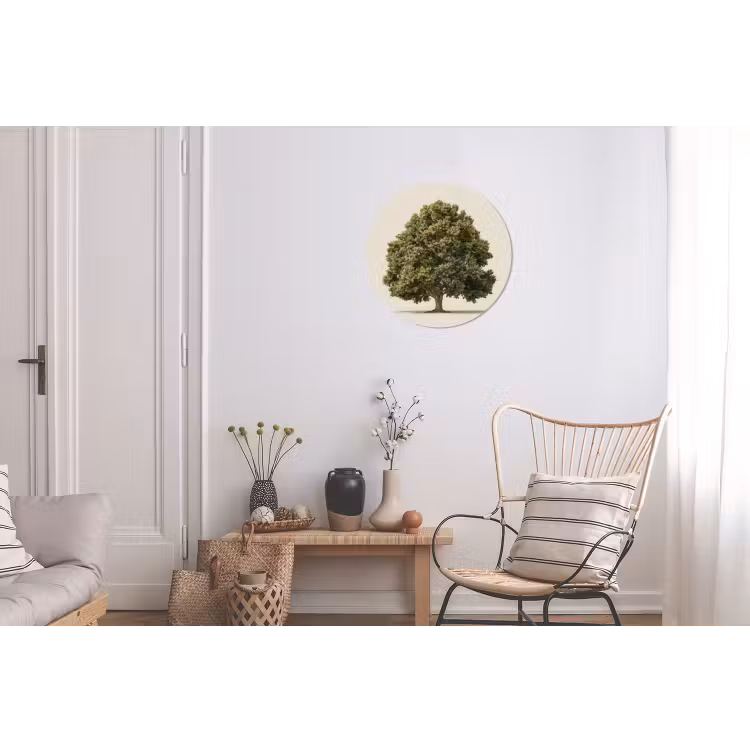 Eikenboom - Groen - Lichte achtergrond Wandcirkel aluminium klein -woonkamer